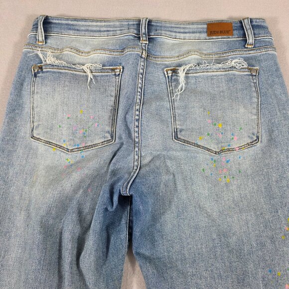 Judy Blue Jeans Womens 13/31 Blue Denim Boyfriend Fit Distressed Stretch - Picture 5 of 16